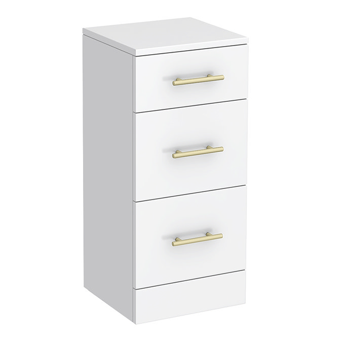 Cove White 350 x 330mm Gloss 3 Drawer Unit with Brushed Brass Handles