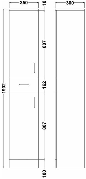 Cove White 350mm Gloss Tallboy Unit with Brushed Brass Handles - Depth 300mm