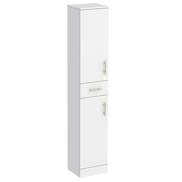 Cove White 350mm Gloss Tallboy Unit with Brushed Brass Handles - Depth 300mm