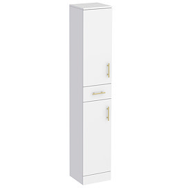 Cove White 350mm Gloss Tallboy Unit with Brushed Brass Handles - Depth 330mm