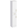 Cove White 350mm Gloss Tallboy Unit with Brushed Brass Handles - Depth 330mm