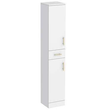 Cove White 350mm Gloss Tallboy Unit with Brushed Brass Handles - Depth 330mm