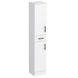 Cove White 350mm Gloss Tallboy Unit with Matt Black Handles - Depth 300mm