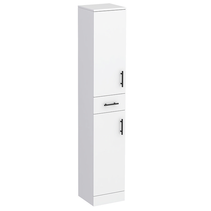 Cove White 350mm Gloss Tallboy Unit with Matt Black Handles - Depth 300mm