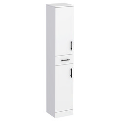 Cove White 350mm Gloss Tallboy Unit with Matt Black Handles - Depth 300mm