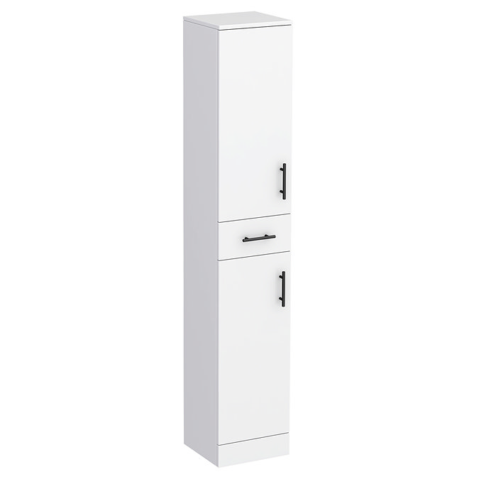 Cove White 350mm Gloss Tallboy Unit with Matt Black Handles - Depth 300mm