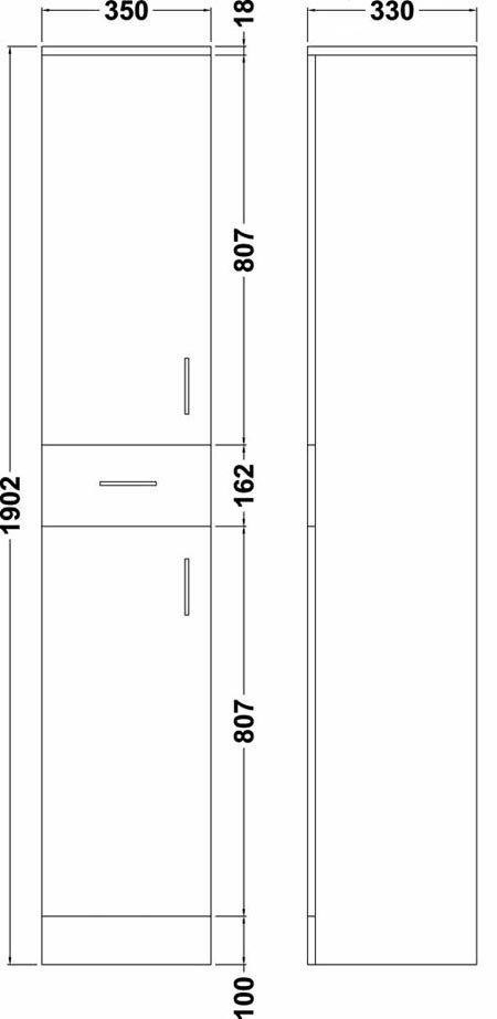 Cove White 350mm Gloss Tallboy Unit with Matt Black Handles - Depth 330mm