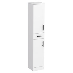 Cove White 350mm Gloss Tallboy Unit with Matt Black Handles - Depth 330mm