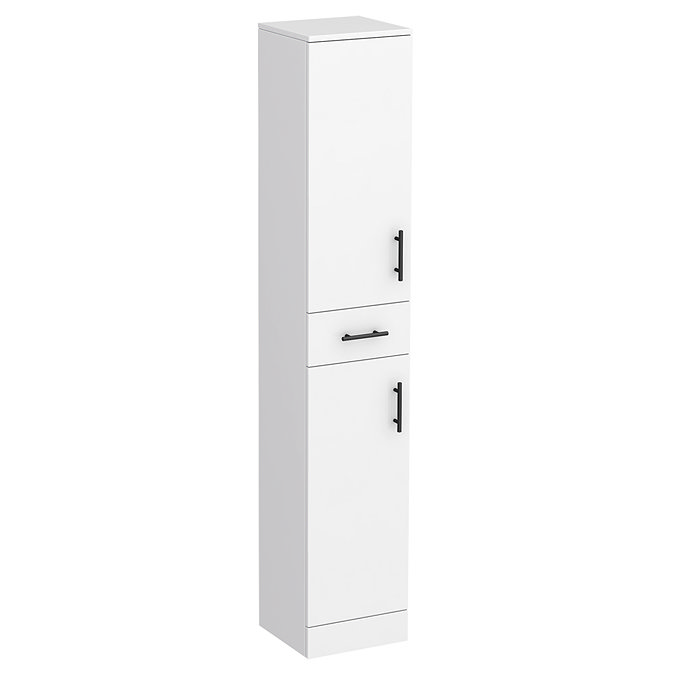 Cove White 350mm Gloss Tallboy Unit with Matt Black Handles - Depth 330mm