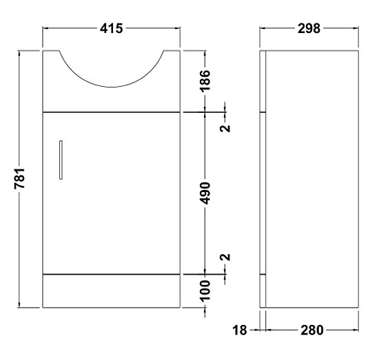 Cove White 450mm Small Vanity Unit with Brushed Brass Handle