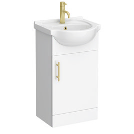 Cove White 450mm Small Vanity Unit with Brushed Brass Handle