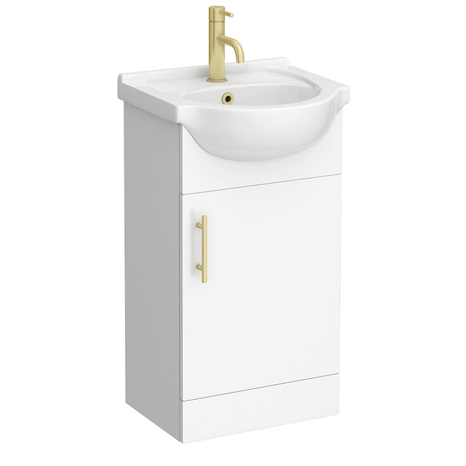Cove White 450mm Small Vanity Unit with Brushed Brass Handle