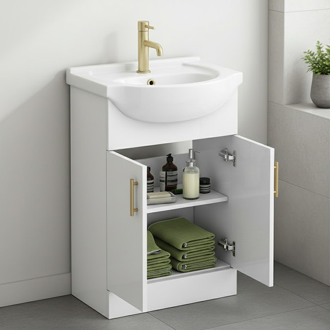 Cove White 550mm Vanity Unit with Brushed Brass Handles