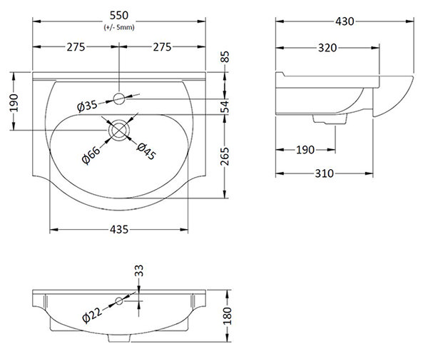 Cove White 550mm Vanity Unit with Matt Black Handles