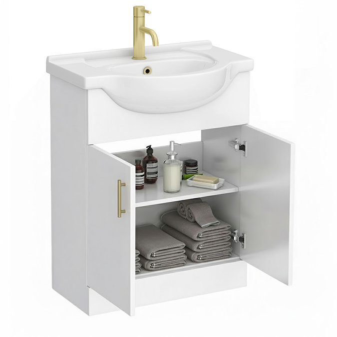 Cove White 650mm Vanity Unit with Brushed Brass Handles