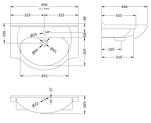 Cove White 650mm Vanity Unit with Brushed Brass Handles