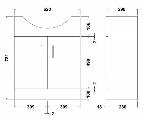 Cove White 650mm Vanity Unit with Brushed Brass Handles