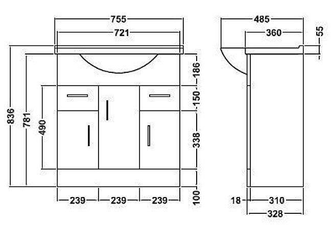 Cove White 750mm Vanity Unit with Brushed Brass Handles