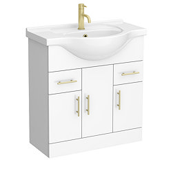 Cove White 750mm Vanity Unit with Brushed Brass Handles
