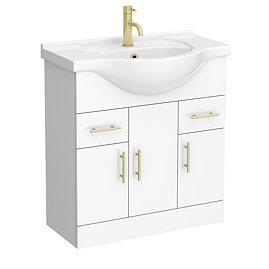 Cove White 750mm Vanity Unit with Brushed Brass Handles