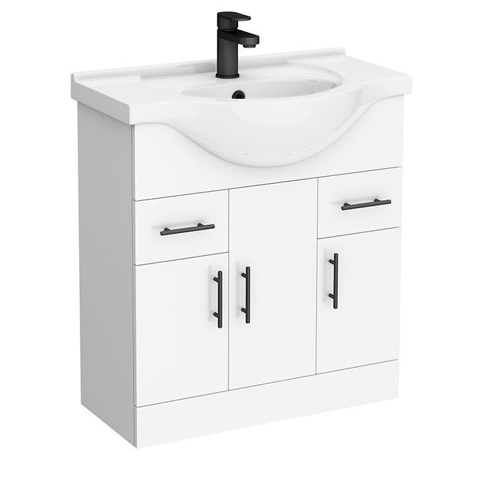 Cove White 750mm Vanity Unit with Matt Black Handles