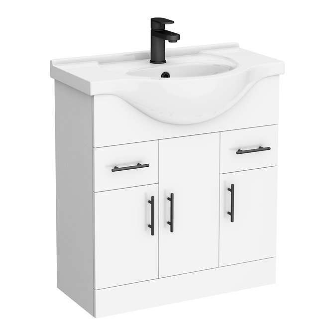 Cove White 750mm Vanity Unit with Matt Black Handles
