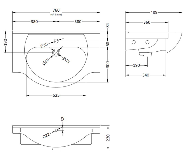Cove White 750mm Vanity Unit with Chrome Handles