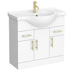 Cove White 850mm Vanity Unit with Brushed Brass Handles