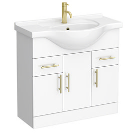 Cove White 850mm Vanity Unit with Brushed Brass Handles