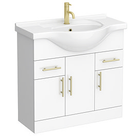 Cove White 850mm Vanity Unit with Brushed Brass Handles