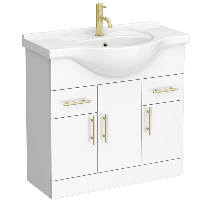 Cove White 850mm Vanity Unit with Brushed Brass Handles