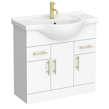 Cove White 850mm Vanity Unit with Brushed Brass Handles