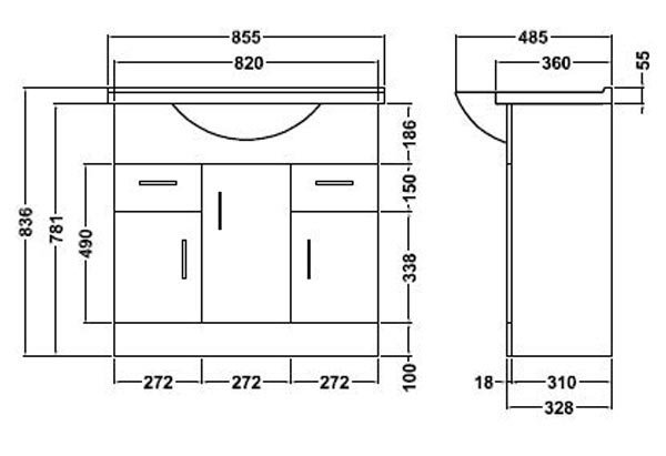 Cove White 850mm Vanity Unit with Matt Black Handles