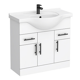 Cove White 850mm Vanity Unit with Matt Black Handles
