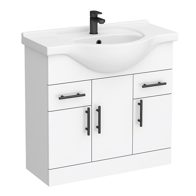 Cove White 850mm Vanity Unit with Matt Black Handles
