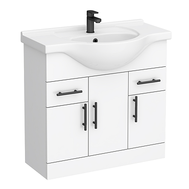 Cove White 850mm Vanity Unit with Matt Black Handles