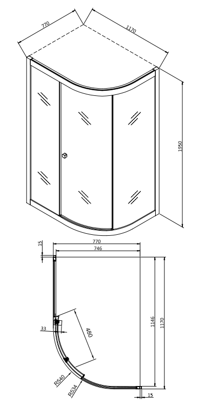 Crosswater 1200 x 800mm Clear 6 Offset Quadrant Single Door Shower Enclosure - Brushed Brass