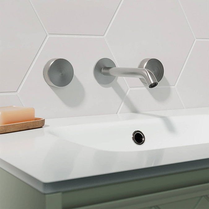 Crosswater 3ONE6 Stainless Steel Wall Mounted 3 Hole Set Basin Mixer - TS130WNS Feature Large Image