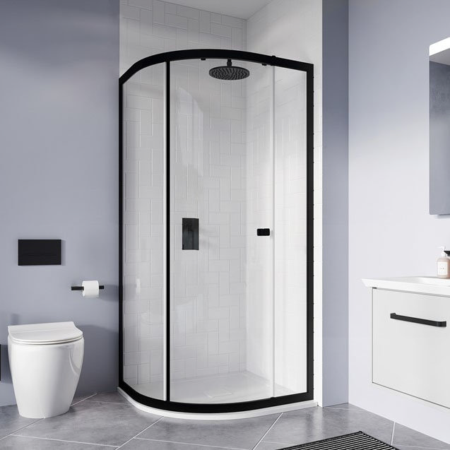 Crosswater 800 x 800mm Clear 6 Matt Black Quadrant Single Door Shower Enclosure - CAQSBC0800 Large I