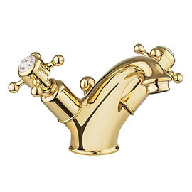 Crosswater Belgravia Unlacquered Brass Crosshead Basin Monobloc Tap with Pop-up Waste - BL110DPQ Med