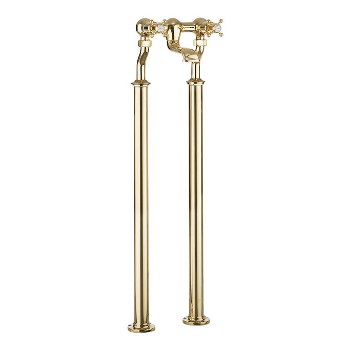 Crosswater Belgravia Unlacquered Brass Crosshead Floor Mounted Freestanding Bath Filler Large Image