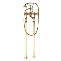 Crosswater Belgravia Unlacquered Brass Crosshead Floor Mounted Freestanding Bath Shower Mixer Large 