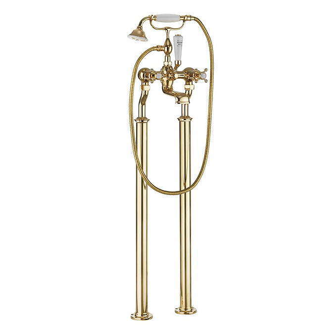 Crosswater Belgravia Unlacquered Brass Crosshead Floor Mounted Freestanding Bath Shower Mixer Large 