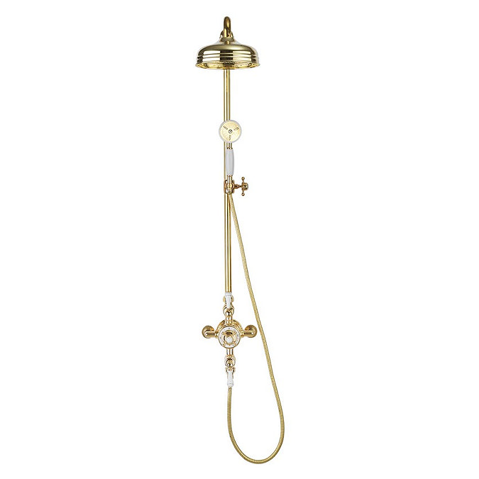 Crosswater Belgravia Unlacquered Brass Thermostatic Shower Valve with 8" Fixed Head, Slider Rail & H