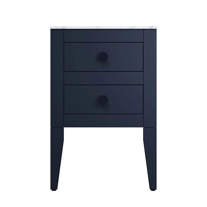 Crosswater Canvass Deep Indigo Blue 485mm Double Drawer Unit with Carrara Marble Effect Worktop Fea