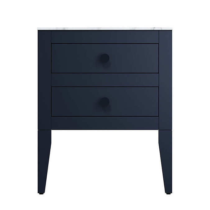 Crosswater Canvass Deep Indigo Blue 600mm Double Drawer Unit with Carrara Marble Effect Worktop  Fea