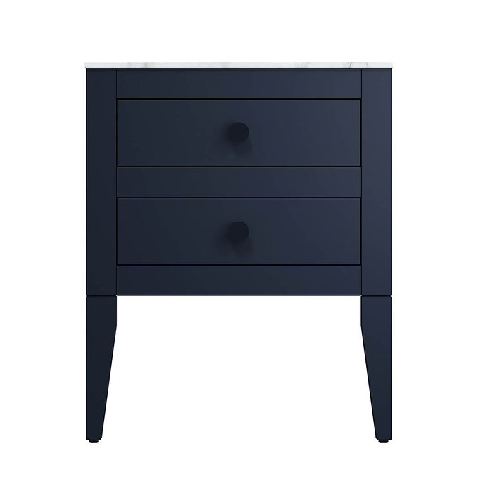 Crosswater Canvass Deep Indigo Blue 600mm Double Drawer Unit with Carrara Marble Effect Worktop Fea