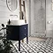 Crosswater Canvass Deep Indigo Blue 600mm Double Drawer Unit with Carrara Marble Effect Worktop In