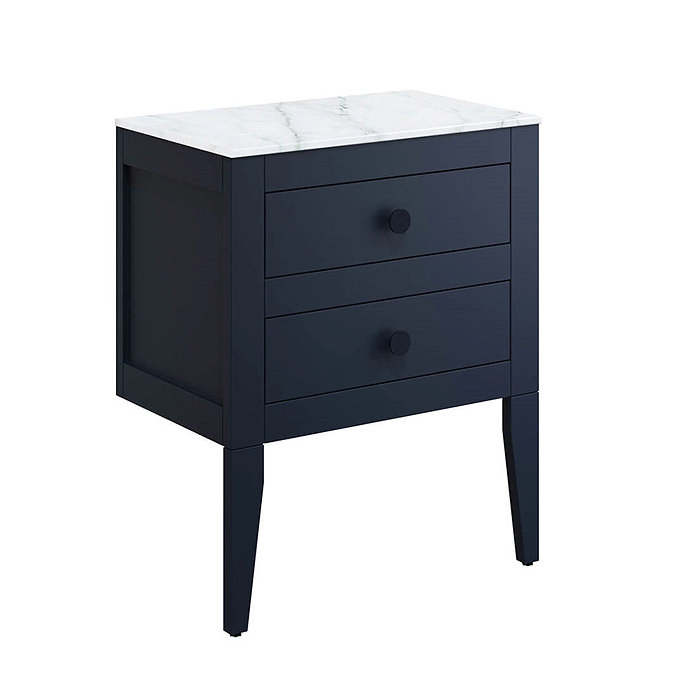 Crosswater Canvass Deep Indigo Blue 600mm Double Drawer Unit with Carrara Marble Effect Worktop Larg