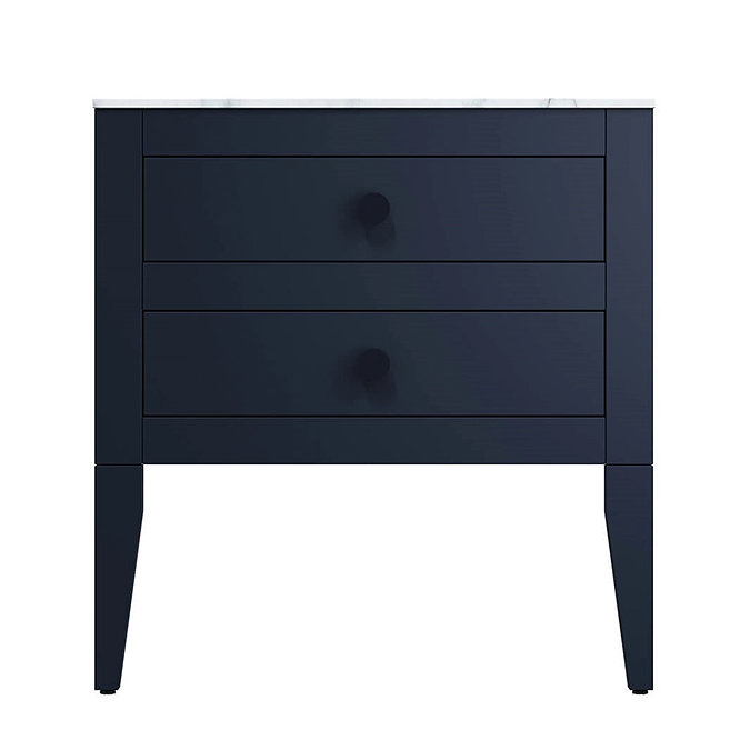 Crosswater Canvass Deep Indigo Blue 700mm Double Drawer Unit with Carrara Marble Effect Worktop  Fea